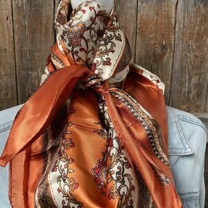 Burnt Orange Tan Printed Western Southwestern Wild Rag Scarf Accent